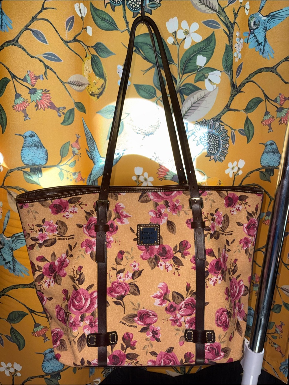 Dooney & Bourke Pink Floral Tote on Tan